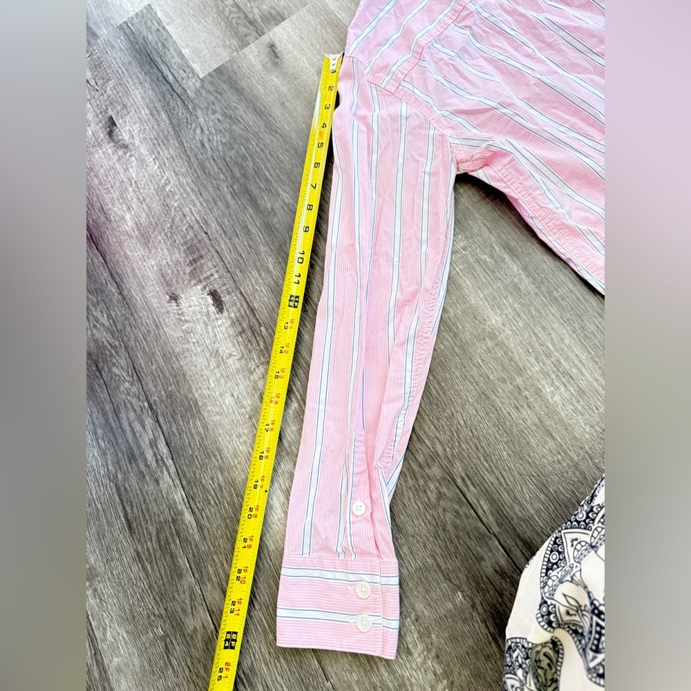 LL Bean Womens Striped Button Down Shirt Pink White Cotton Blend Small Reg - Picture 8 of 9